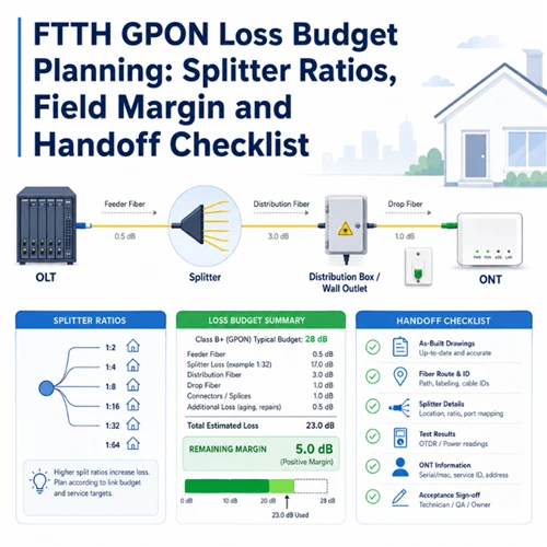 FTTH GPON Loss Budget Planning: Splitter Ratios, Field Margin and Handoff Checklist