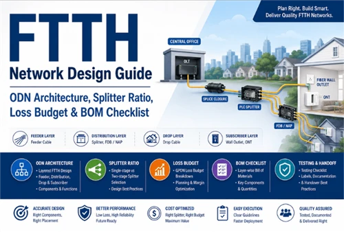 FTTH Network Design Guide: ODN Architecture, Splitter Ratio, Loss Budget & BOM Checklist